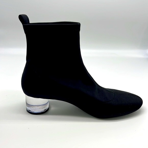 Zara - Black Polyester Sock Ankle Boots With Clear Laminated Heels Size 36 - Picture 8 of 16